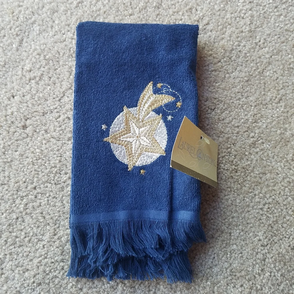 Laurel Canyon Bathworks Celestial Navy Blue Sun Moon Stars 3-pc Towel Set NWT